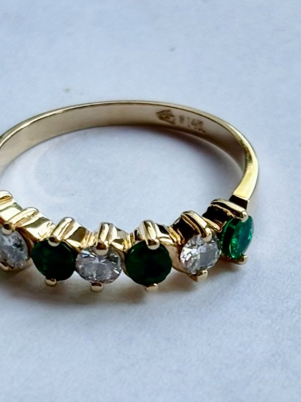 Emerald and Diamond Lady's Band set in 14k yellow gold